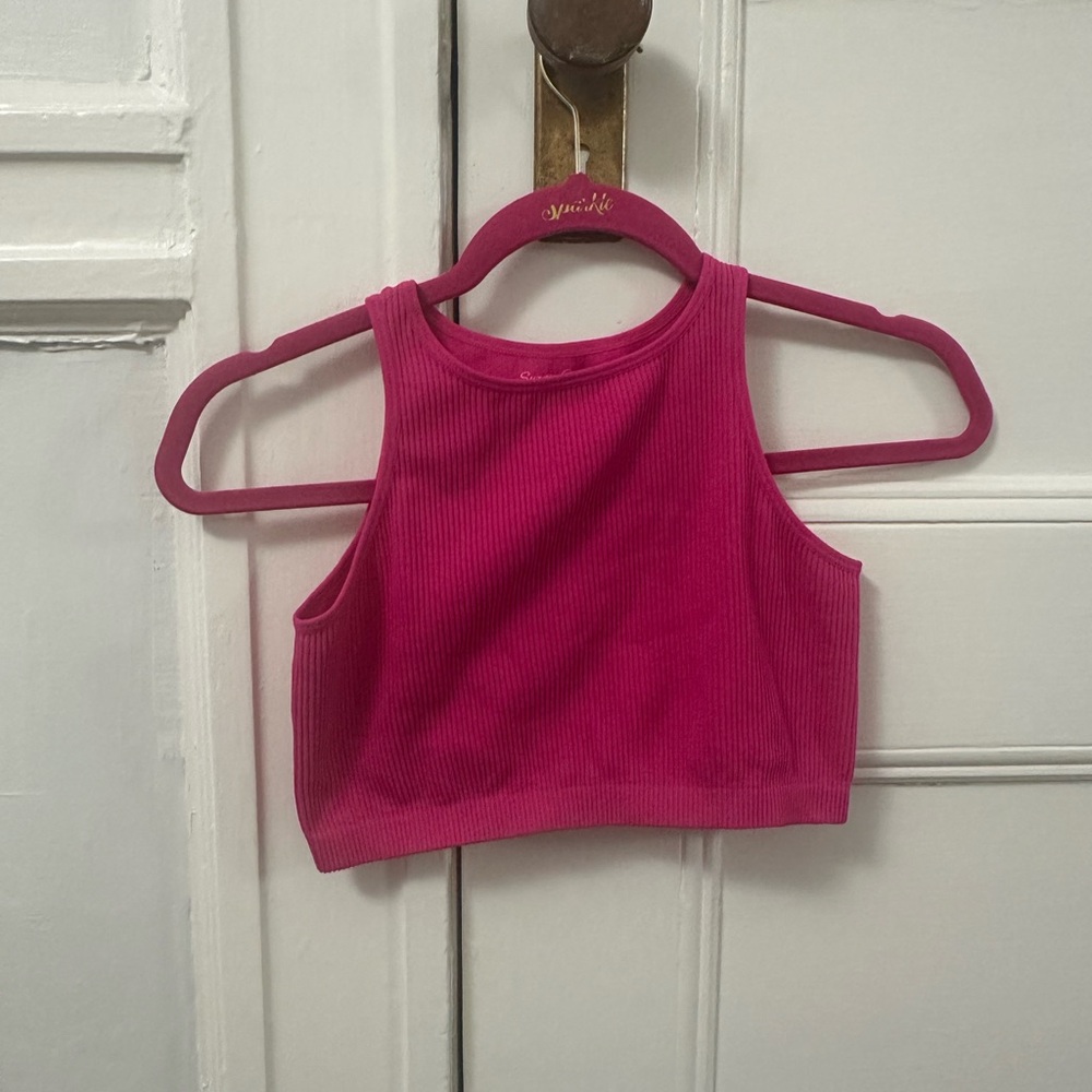 Pink Ribbed Crop Top